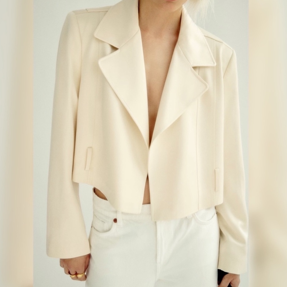 Cream cropped satin jacket